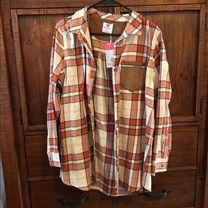 Plaid Button Down Shirt - Orange and Brown